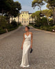 Solid Color Satin Bustier Women Maxi Dress Yellow Spaghetti Strap V Neck Waist-cinching Dresses Party Vestidos