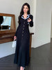 Brand Knitted Maxi Dress Elegant Turn-down Collar Embroidery Long Sleeve Shirt Dress Lady Sweater Vestidos