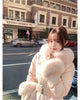 Chic Women's Cotton Padded Jackt with Large Fur Collar Waist-Cinching Mid-Length Parkas Korean Warm Commute Outerwear