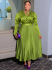 Plus Size Women's Dress Set Long Sleeve V-neck Blouse and Pleated Maxi Long Skirts Suit Birthday Two 2 Piece Set Outfits