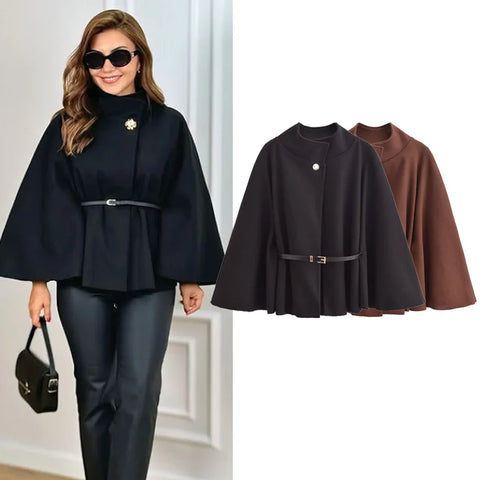 Elegant Cape Coat Women's Winter Spring Oversized Long Sleeve Cloak Casual Brown Red Black Jackets Outerwears