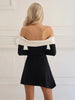 Off Shoulder Long Sleeves Slim Mini Dress Women's Sexy Elegant Outfit Prom Birthday Party Clubwear Spring Dress