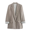Women Solid Blazer Notched Collar Long Roll up Sleeves Female Chic Office Lady Business Outfits