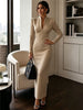 Women's Evening Party Elegant Long Dress Solid V-Neck Long Sleeve Sheath Bodycon Maxi Dresses White Black Clothing