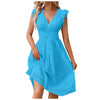 Women's Dress Lace Jacquard Hollow Out Slim V Neck Elastic Waist Midi Dress Vacation Mid Length Dresses for Daily Wear Korean