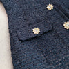 Designer Women Tweed Mini Dress Slim Fit High Waist Stand Collar Spring Office Ladies Long Sleeve Elegant A Line Dress