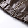 Vintage PU Leather Jacket Autumn Ladies Zipper Lapel Long Sleeve Pocket Coat With Belt Women's Loose Streetwear