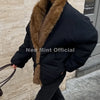 Cozy Girls Oversized Shaggy Fur Trim Puffer Jacket Women Faux Fox Fur Shawl Collar Quilted Coat Winter Warm Outerwears