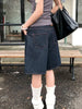 Aoaiiys Black Jeans Women Denim Shorts Retro Jorts Punk Jean Shorts Y2K 2000s Harajuku Calf-Length Pant Japanese High Street