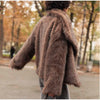 Women's Dark Brown Faux Fur Long Overcoat Single Breasted Fleece Long Trench Coat Winter Fluffy Plush Warm Thicken Outerwear