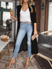 Women Solid Long Sleeve Velvet Jacket Lapel Collar Open Front Long Cardigan Coat With Pockets Fall Outerwear Maxi Duster