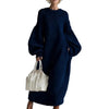 Lantern Sleeve Oversize Loose Sweater Dress for Women's Round Neck Solid Elegant Vintage Casual Winter Long Dress for Winter