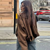 Suede Cropped Jacket Women's Bomber Jacket Oversized Batwing Sleeves Outerwears Lady Casual Loose Coat Street Style Jackets