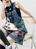 American Vintage Denim Overalls Women Wide Leg Jumpsuit Slim Fit Loose Design Youthful Style Short Romper