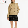 CH Women Tailored Double Breasted Stand Collar Cropped Trench Coat Shoulder Strap Cuff Buckle Business Commute Layer Outerwear