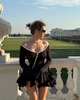 Women's A-Line Bodycon Mini Dress Ruffle Hem V-Neck Asymmetrical Buttons Long Sleeve Short Dress Party Streetwear Outfits
