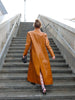 Brown Crocodile Embossed Faux Leather Trench Coat Lapel Single Breasted Straight Front Pockets Autumn Winter Fit Jacket