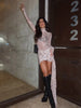 Sexy Sheer Women'Mini Dresses Turtleneck Print Regular Long Sleeves Ribbon Sheath Bodycon Casual Streetwear Female Robe