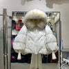 Winter Women's Casual Thickened Warm Knitted Sleeve Goose down Jacket Real Mink Collar Hooded