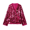 Autumn Women Sequin Kimono Jacket Coat Long Sleeve V Neck Female Casual Loose Outerwear Chic Lady Wrap Outfits
