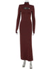 Sexy Sheath Women's Maxi Dresses Solid Turtleneck Regular Long Sleeves Hollow Out Slim Fit Bodycon Party Vestidos Robes