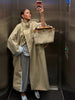 Street Women's Long Trench Coats Loose Stand Collar Single Breasted Full Sleeve Slit Windbreaker Autumn Lady Commute Jacket