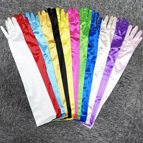 Women Multicolor 55CM Long Satin Ceremonial Gloves Elegant Retro Party Prom Cosplay Bridal Wedding Dress Accessories