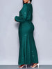 Shiny Women's Dress Spring Autumn O-neck Long Sleeve Slim Hips Banquet Long Dress Female Pleated Party Fishtail Dresses