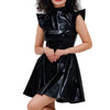 Metallic Women's Shiny Dress Holographic Solid Color Turtleneck Pleated Dress Carnival Costume Gold Silver Rave Dress Outfits