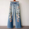 Embroidered Straight Jeans Women Denim pants Female Autumn High Waist wide-leg pants Ladies Casual Trousers