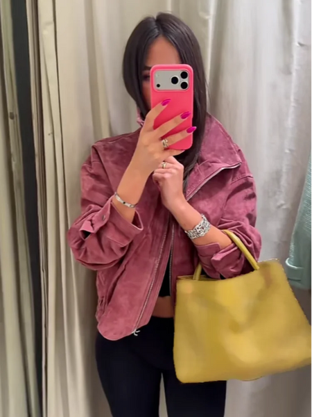 Women Stand Collar Leather Pilot Jacket Red Zipper Cropped Long Sleeve Coat Casual Outerwear Lady Autumn Casual Coat