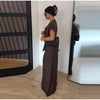 Chic Solid Stand Neck Blazer Jacket Pant Set Women Full Sleeve Shoulder Pads Coat Wide Leg Pants Autumn Commute Outfit