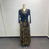 Pleated Women's Gold Foil Printing Dress Feather Rhinestone Blazer Collar Elegant Fake Two Pieces Tie Clothing