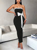 Ladies Elegant Color Block Knot Design One Shoulder Dress Stylish Graceful Versatile Butterfly Bow Dress for Women