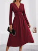 Elegant Solid Color Knit Dress for Women Fall Winter Overlap V-Neck Long Sleeve with Waist Shirring Bodycon Long Maxi Dress