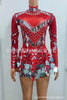Stretch Sequins Mirror Dress Women Bodysuit Dancewear Long Sleeve Drag Queen Costume Rave Festival Night Out BodySuits