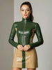 Elegant Half Zip-fly Faux Leather PU Dress for Women's Skinny Turtleneck Colorblock Slim Mini Streetwear Casual Elegant Dress