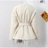 Elegant Fleece Women's Coat Solid V-neck Long Sleeve Belted Lace-Up Cardigan Jacket Autumn Winter Outerwear Female Tops