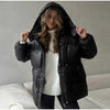 Women's Winter Jacket Hooded Drawstring Zipper Stand-Up Collar Lace Up Winter Jacket Female Loose Casual Chic Jackets For Ladies