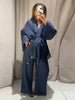 Casual Women Shirt Pant Set V-Neck Lace Up Loose Long Sleeve Top Wide Leg Trousers Suit Spring Autumn Chic Lady Outfits