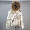 Russian Women Real Rabbit Fur Coats Winter Warm 100% Natural Rabbit Fur Jacket Lady Warm With Raccoon Fur Hooded Outerwear