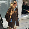 Vintage Suede Jackets Women Casual Loose Lapel Single Breasted Blazer Female Autumn Long Sleeves Brown Outwear Lady