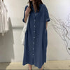 Autumn Collection Women's Cowboy Long Dress Loose Single Breasted Flip Collar Casual Medium Long Shirt Dress