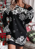Christmas Snowflake Print Off Shoulder Dress Women Winter Long Sleeve Loose Party Mini Dresses For Women