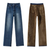 Women's Winter Fleece Jeans Thicken Warm Soft Loose Straight Korean Denim Pants Female Plush Velvet Wide Leg Pants