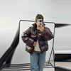 Chic Reflective Fabric Lace Up Hooded Cotton Jacket Women Stand Collar Full Sleeve Zipper Warm Overcoat Winter Lady Outwear
