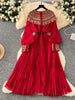 Spring Autumn French Sequin Nail Bead Long Sleeved Dress Women Elegant Temperament Birthday Party Pleated Long Dress C227