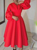 Women Church Dresses A Line Long Lantern Sleeve Turn Down Collar Party Christmas Celebrate Occasion Birthday Stylish African