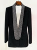 Designer Long Blazer Women's Stylish Backless Diamonds Beaded Shawl Collar Long Blazer