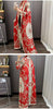 Red National Style Printting Pleated Women's Long Robe Chic Temperament Cardigan Trench Coat 2DB3930
